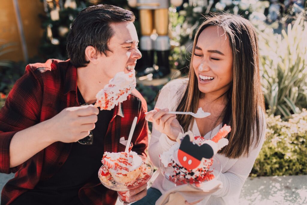 Couple Eating Dessert Together His Heart