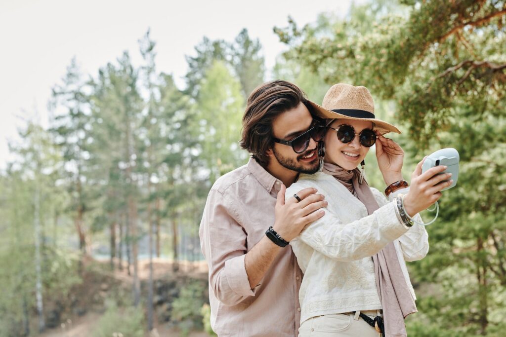Romantic Couple Taking Photo of Themselves Using a Smartphone Obsession Formula