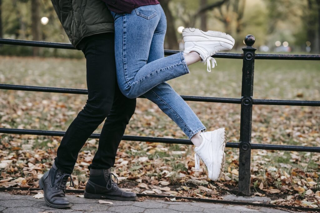 Faceless couple hugging in park in autumn-Transformation